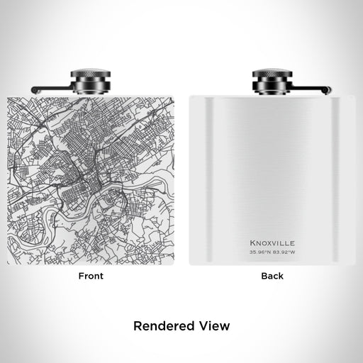 Rendered View of Knoxville Tennessee Map Engraving on 6oz Stainless Steel Flask in White