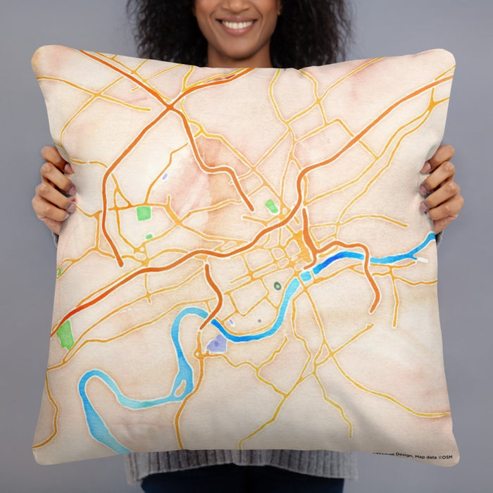 Person holding 22x22 Custom Knoxville Tennessee Map Throw Pillow in Watercolor