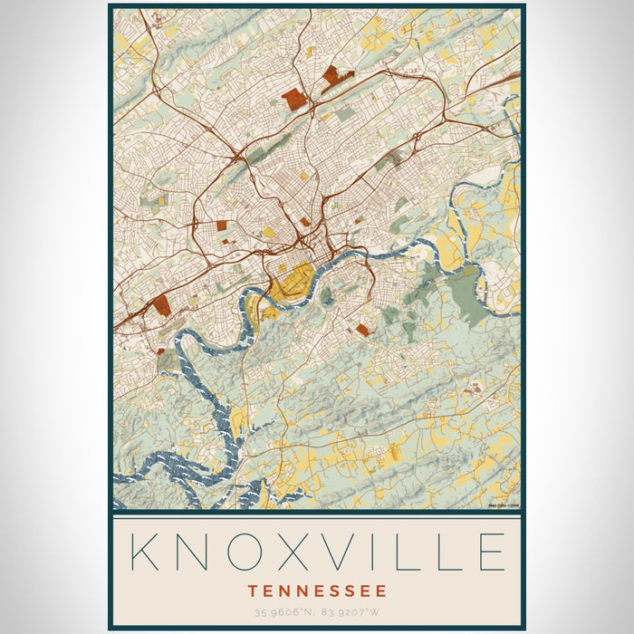 Knoxville Tennessee Map Print Portrait Orientation in Woodblock Style With Shaded Background
