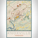 Knoxville Tennessee Map Print Portrait Orientation in Woodblock Style With Shaded Background