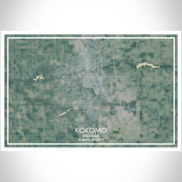 Kokomo Indiana Map Print Landscape Orientation in Afternoon Style With Shaded Background
