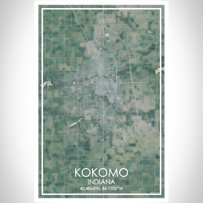 Kokomo Indiana Map Print Portrait Orientation in Afternoon Style With Shaded Background