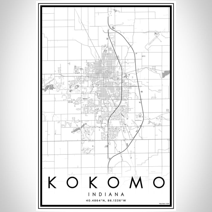 Kokomo Indiana Map Print Portrait Orientation in Classic Style With Shaded Background