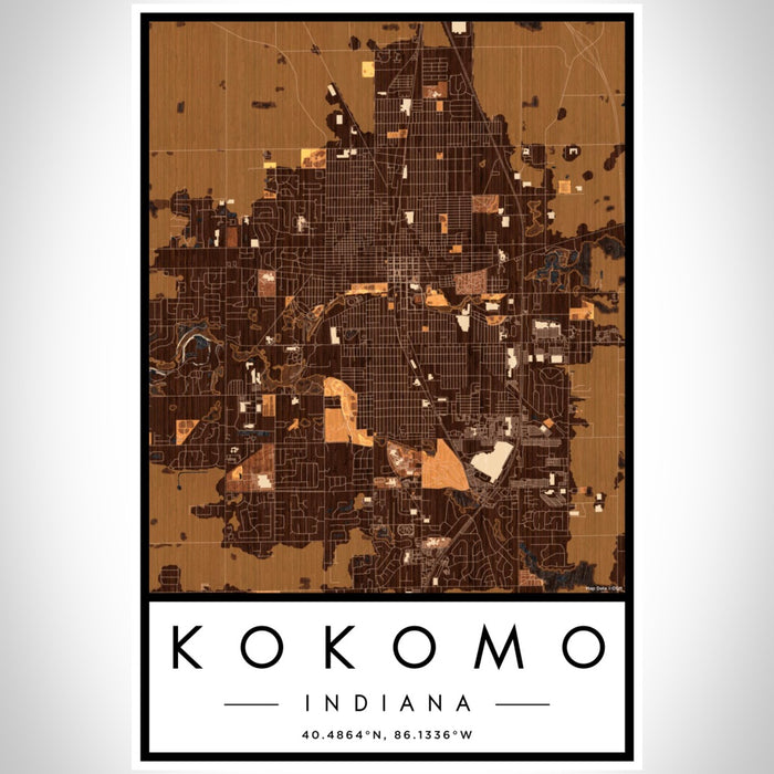 Kokomo Indiana Map Print Portrait Orientation in Ember Style With Shaded Background