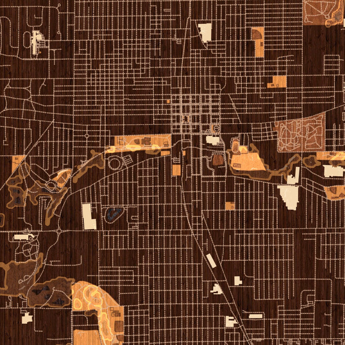 Kokomo Indiana Map Print in Ember Style Zoomed In Close Up Showing Details