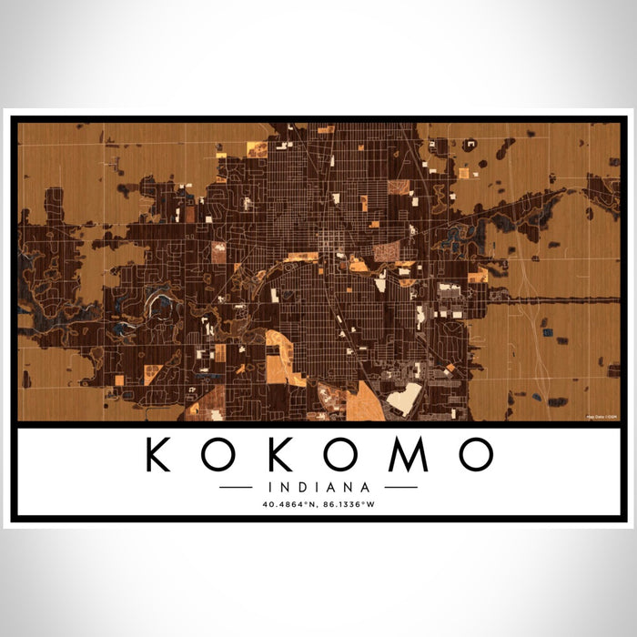 Kokomo Indiana Map Print Landscape Orientation in Ember Style With Shaded Background