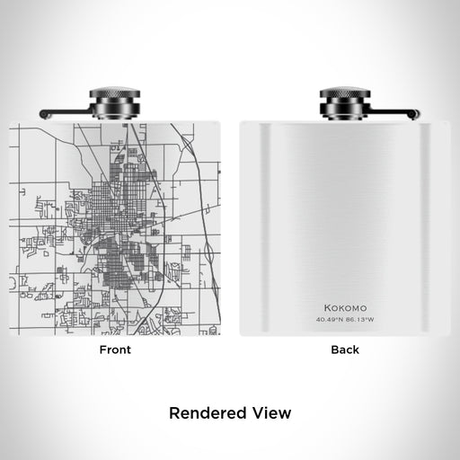 Rendered View of Kokomo Indiana Map Engraving on 6oz Stainless Steel Flask in White