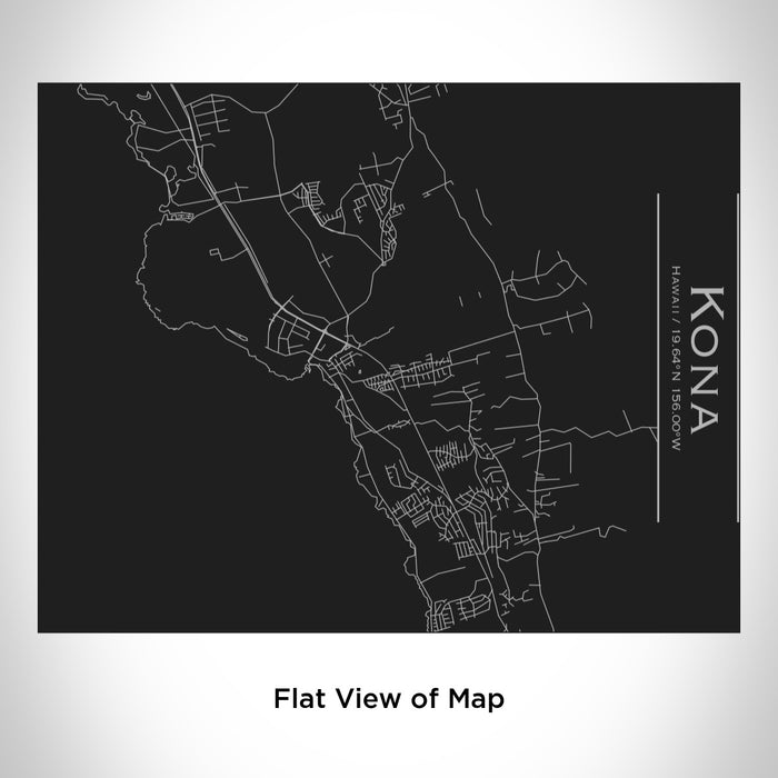 Rendered View of Kona Hawaii Map Engraving on 20oz Stainless Steel Insulated Bottle with Bamboo Top in Black