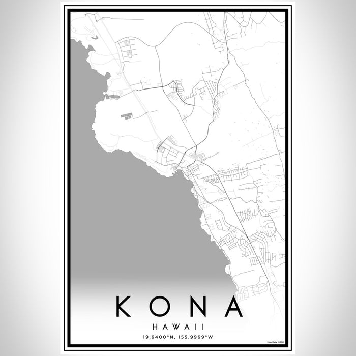 Kona Hawaii Map Print Portrait Orientation in Classic Style With Shaded Background