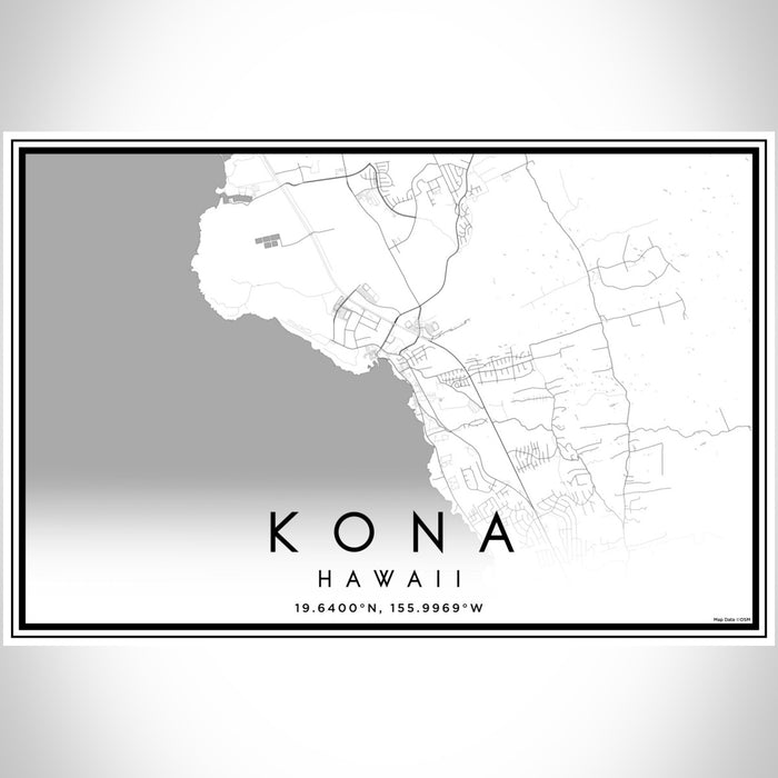 Kona Hawaii Map Print Landscape Orientation in Classic Style With Shaded Background