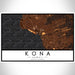 Kona Hawaii Map Print Landscape Orientation in Ember Style With Shaded Background