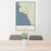 24x36 Kona Hawaii Map Print Portrait Orientation in Woodblock Style Behind 2 Chairs Table and Potted Plant