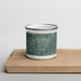 Front View Custom Kosciusko Mississippi Map Enamel Mug in Afternoon on Cutting Board