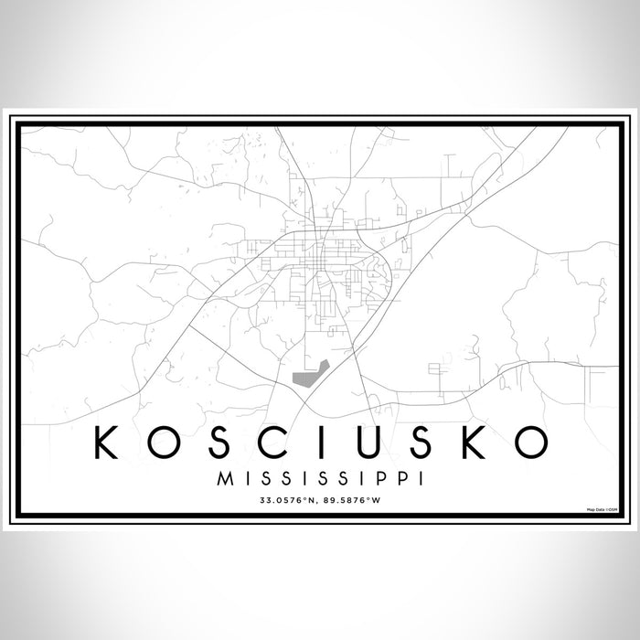 Kosciusko Mississippi Map Print Landscape Orientation in Classic Style With Shaded Background
