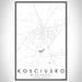Kosciusko Mississippi Map Print Portrait Orientation in Classic Style With Shaded Background