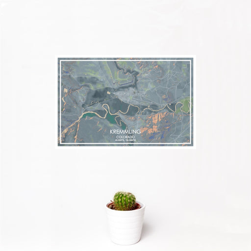 12x18 Kremmling Colorado Map Print Landscape Orientation in Afternoon Style With Small Cactus Plant in White Planter