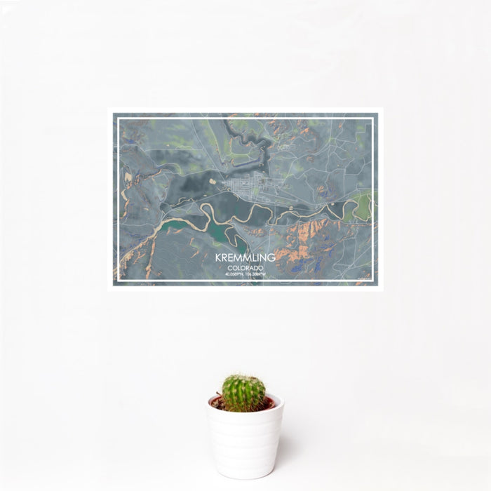 12x18 Kremmling Colorado Map Print Landscape Orientation in Afternoon Style With Small Cactus Plant in White Planter