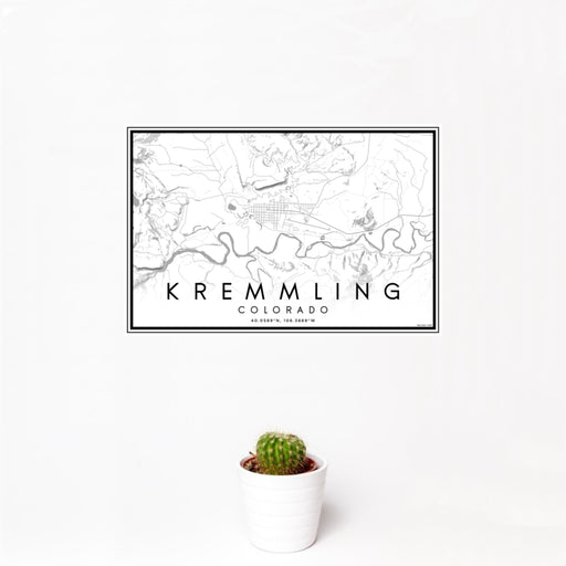 12x18 Kremmling Colorado Map Print Landscape Orientation in Classic Style With Small Cactus Plant in White Planter