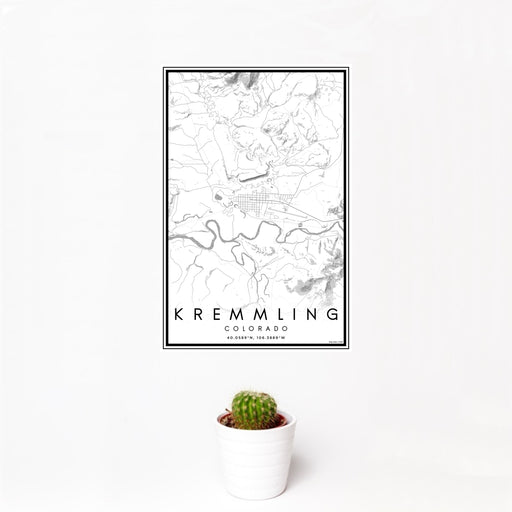 12x18 Kremmling Colorado Map Print Portrait Orientation in Classic Style With Small Cactus Plant in White Planter