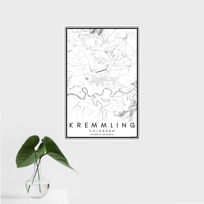 16x24 Kremmling Colorado Map Print Portrait Orientation in Classic Style With Tropical Plant Leaves in Water