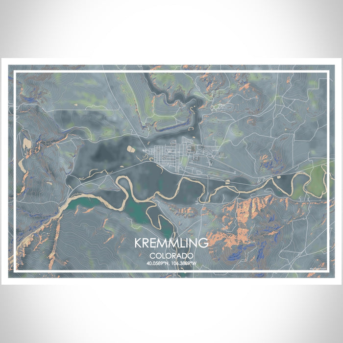 Kremmling Colorado Map Print Landscape Orientation in Afternoon Style With Shaded Background