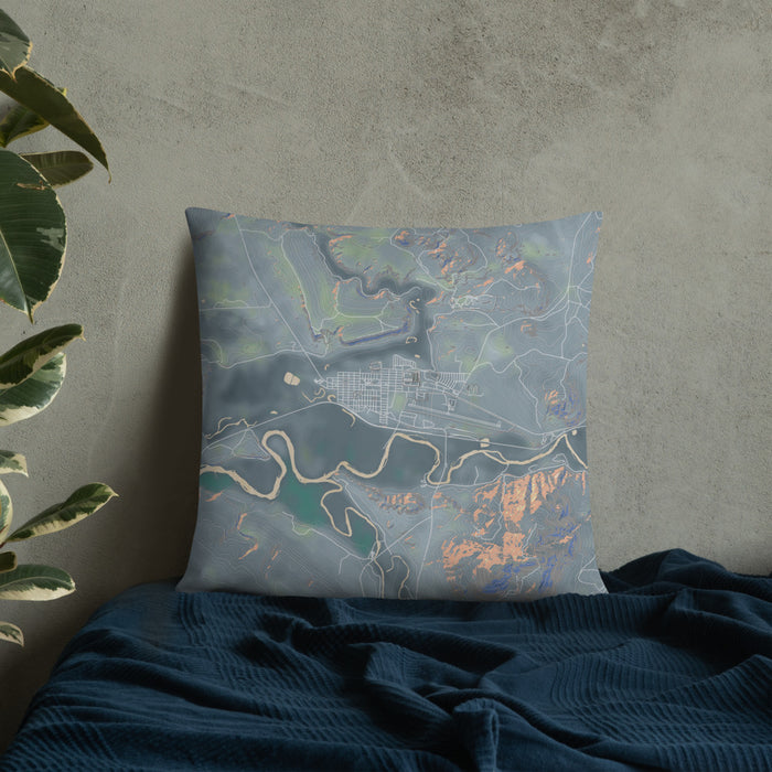 Custom Kremmling Colorado Map Throw Pillow in Afternoon on Bedding Against Wall