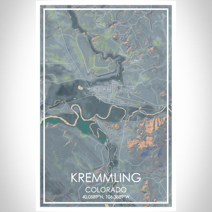 Kremmling Colorado Map Print Portrait Orientation in Afternoon Style With Shaded Background