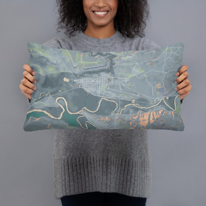 Person holding 20x12 Custom Kremmling Colorado Map Throw Pillow in Afternoon