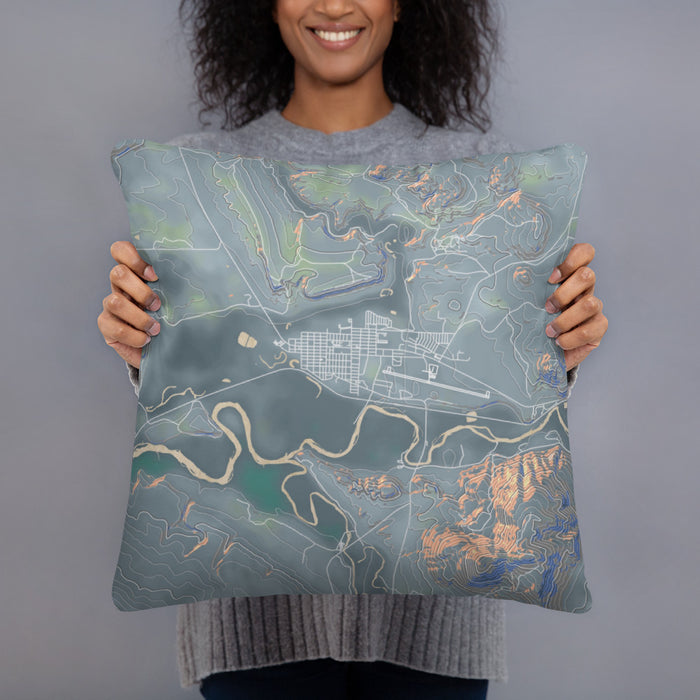 Person holding 18x18 Custom Kremmling Colorado Map Throw Pillow in Afternoon