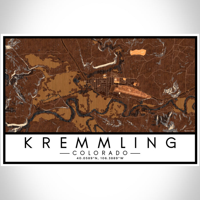 Kremmling Colorado Map Print Landscape Orientation in Ember Style With Shaded Background
