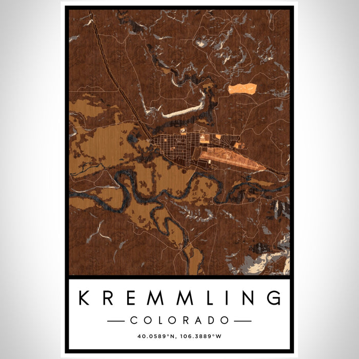 Kremmling Colorado Map Print Portrait Orientation in Ember Style With Shaded Background