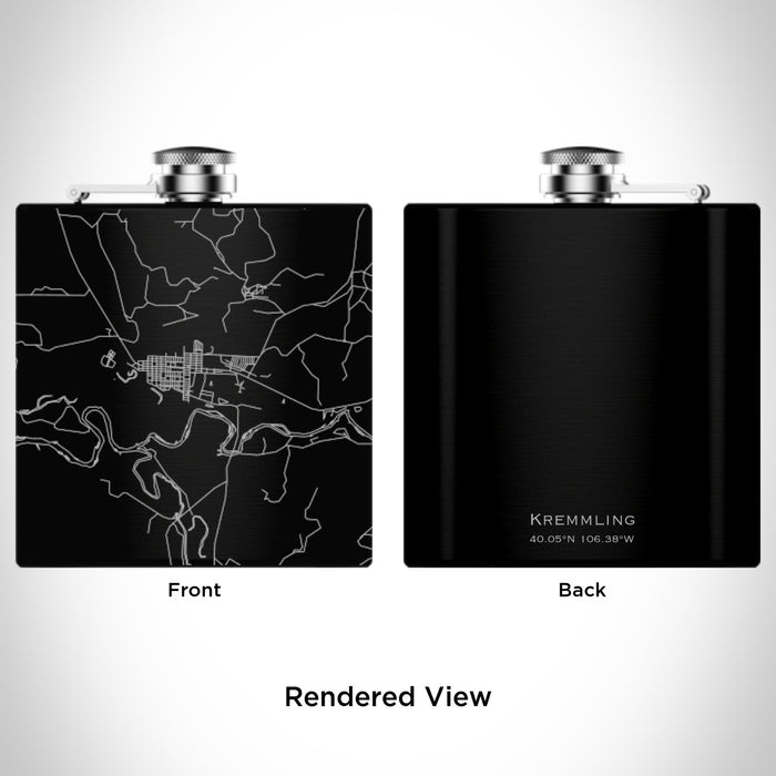 Rendered View of Kremmling Colorado Map Engraving on 6oz Stainless Steel Flask in Black