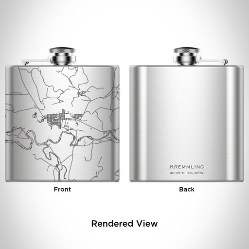Rendered View of Kremmling Colorado Map Engraving on 6oz Stainless Steel Flask
