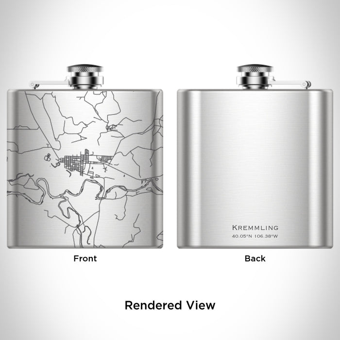 Rendered View of Kremmling Colorado Map Engraving on 6oz Stainless Steel Flask