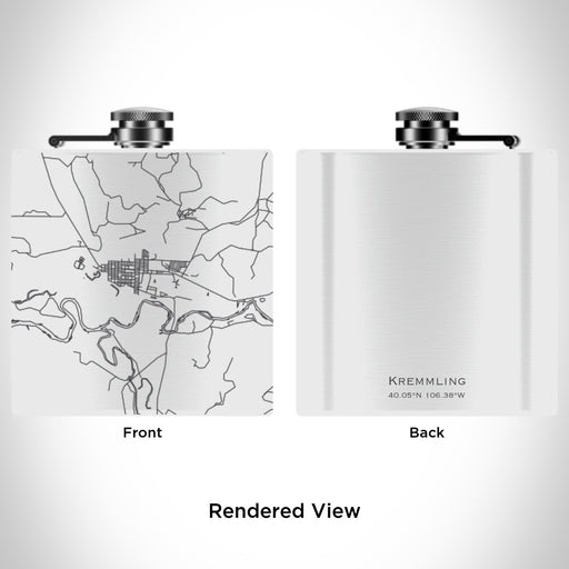 Rendered View of Kremmling Colorado Map Engraving on 6oz Stainless Steel Flask in White