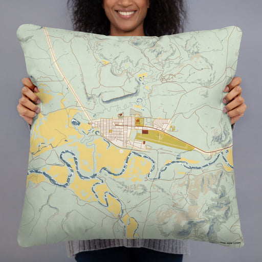 Person holding 22x22 Custom Kremmling Colorado Map Throw Pillow in Woodblock