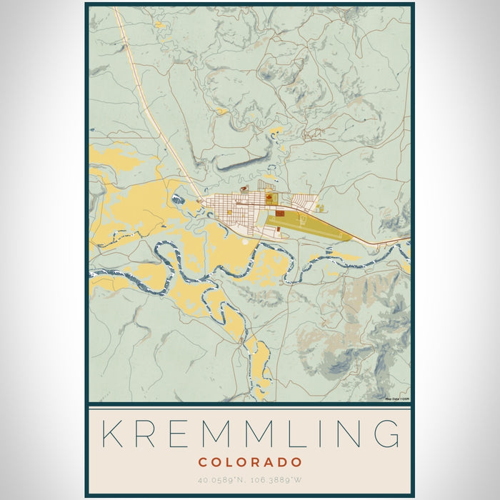 Kremmling Colorado Map Print Portrait Orientation in Woodblock Style With Shaded Background