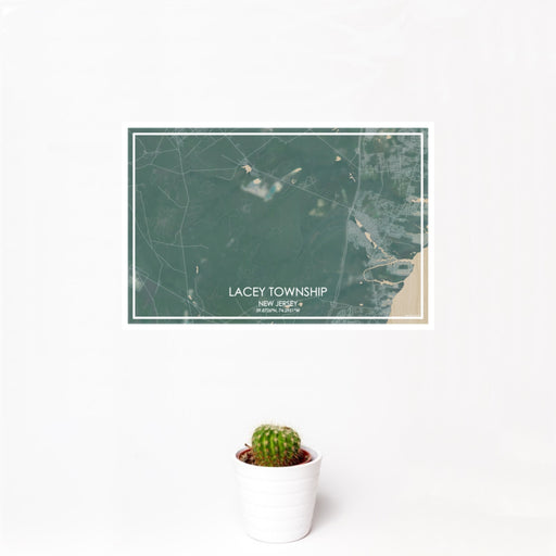 12x18 Lacey Township New Jersey Map Print Landscape Orientation in Afternoon Style With Small Cactus Plant in White Planter