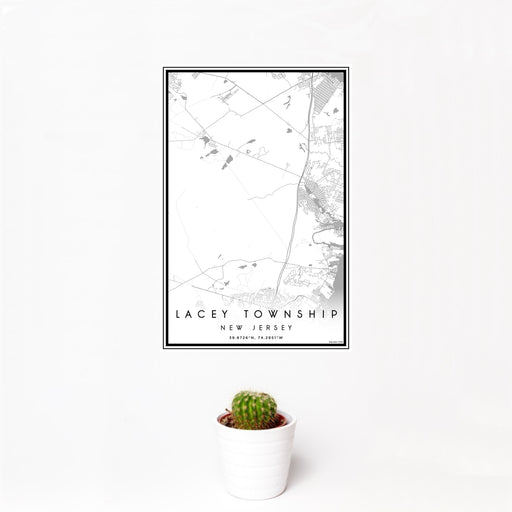 12x18 Lacey Township New Jersey Map Print Portrait Orientation in Classic Style With Small Cactus Plant in White Planter