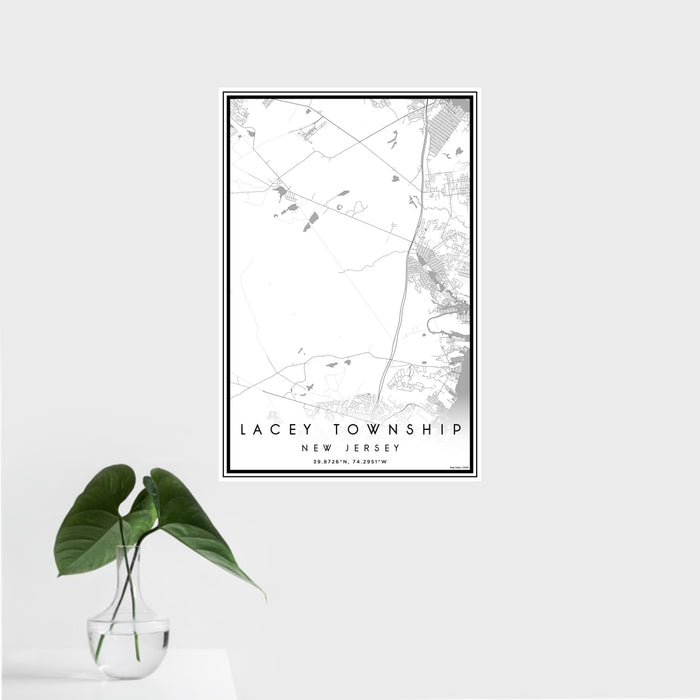 16x24 Lacey Township New Jersey Map Print Portrait Orientation in Classic Style With Tropical Plant Leaves in Water