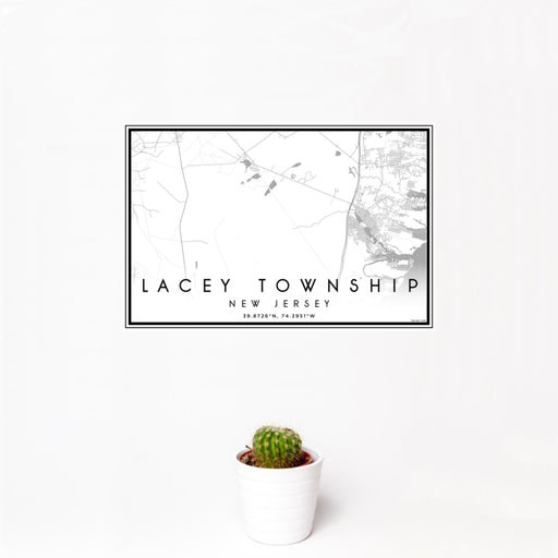 12x18 Lacey Township New Jersey Map Print Landscape Orientation in Classic Style With Small Cactus Plant in White Planter