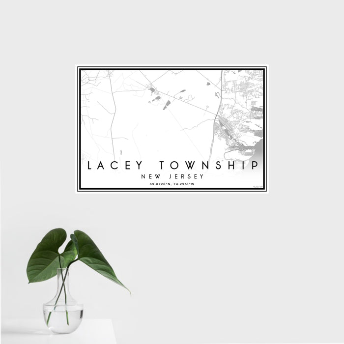 16x24 Lacey Township New Jersey Map Print Landscape Orientation in Classic Style With Tropical Plant Leaves in Water