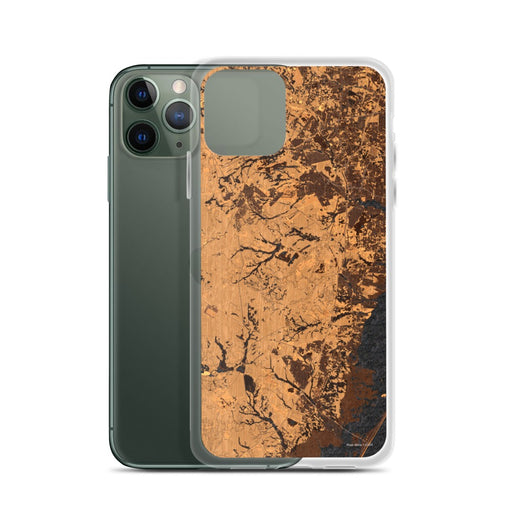 Custom Lacey Township New Jersey Map Phone Case in Ember on Table with Laptop and Plant