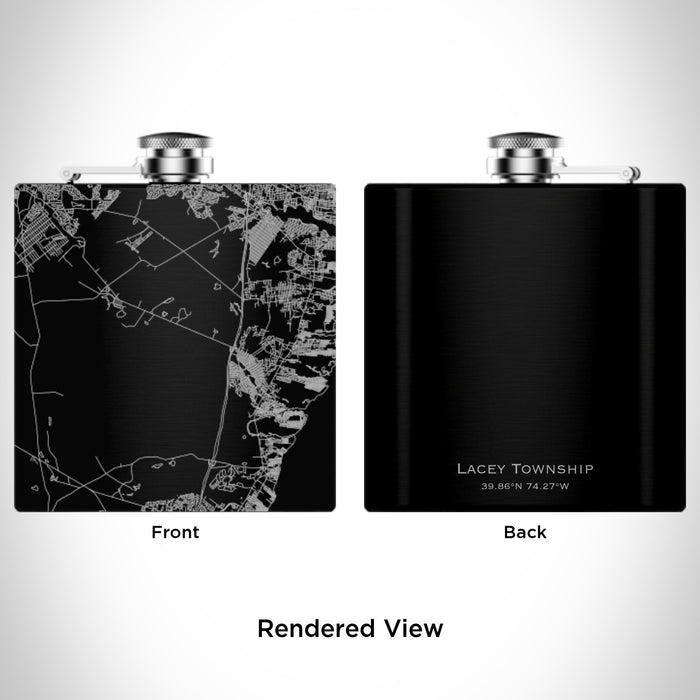 Rendered View of Lacey Township New Jersey Map Engraving on 6oz Stainless Steel Flask in Black