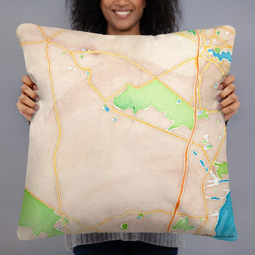 Person holding 22x22 Custom Lacey Township New Jersey Map Throw Pillow in Watercolor