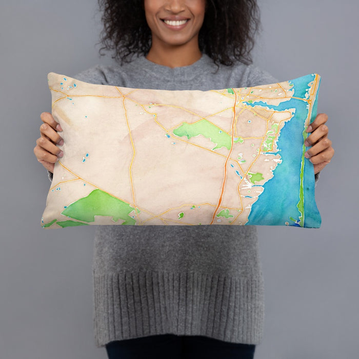 Person holding 20x12 Custom Lacey Township New Jersey Map Throw Pillow in Watercolor