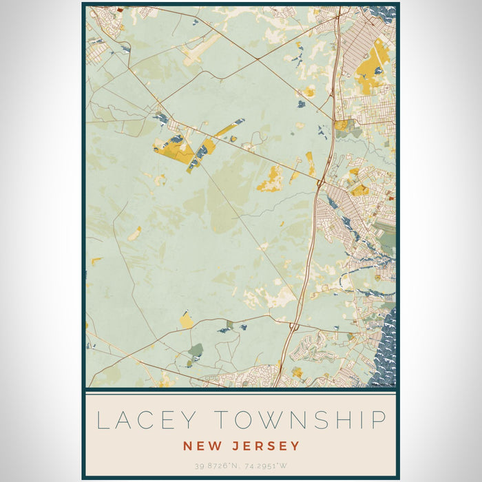Lacey Township New Jersey Map Print Portrait Orientation in Woodblock Style With Shaded Background