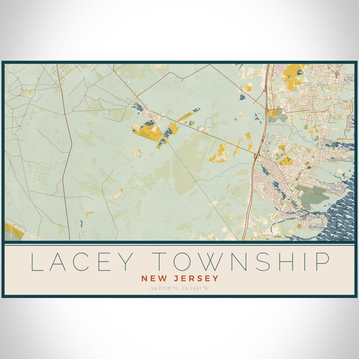 Lacey Township New Jersey Map Print Landscape Orientation in Woodblock Style With Shaded Background