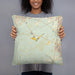 Person holding 18x18 Custom Lacey Township New Jersey Map Throw Pillow in Woodblock