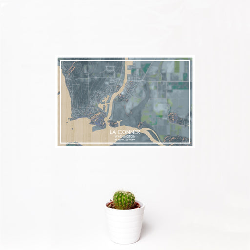 12x18 La Conner Washington Map Print Landscape Orientation in Afternoon Style With Small Cactus Plant in White Planter